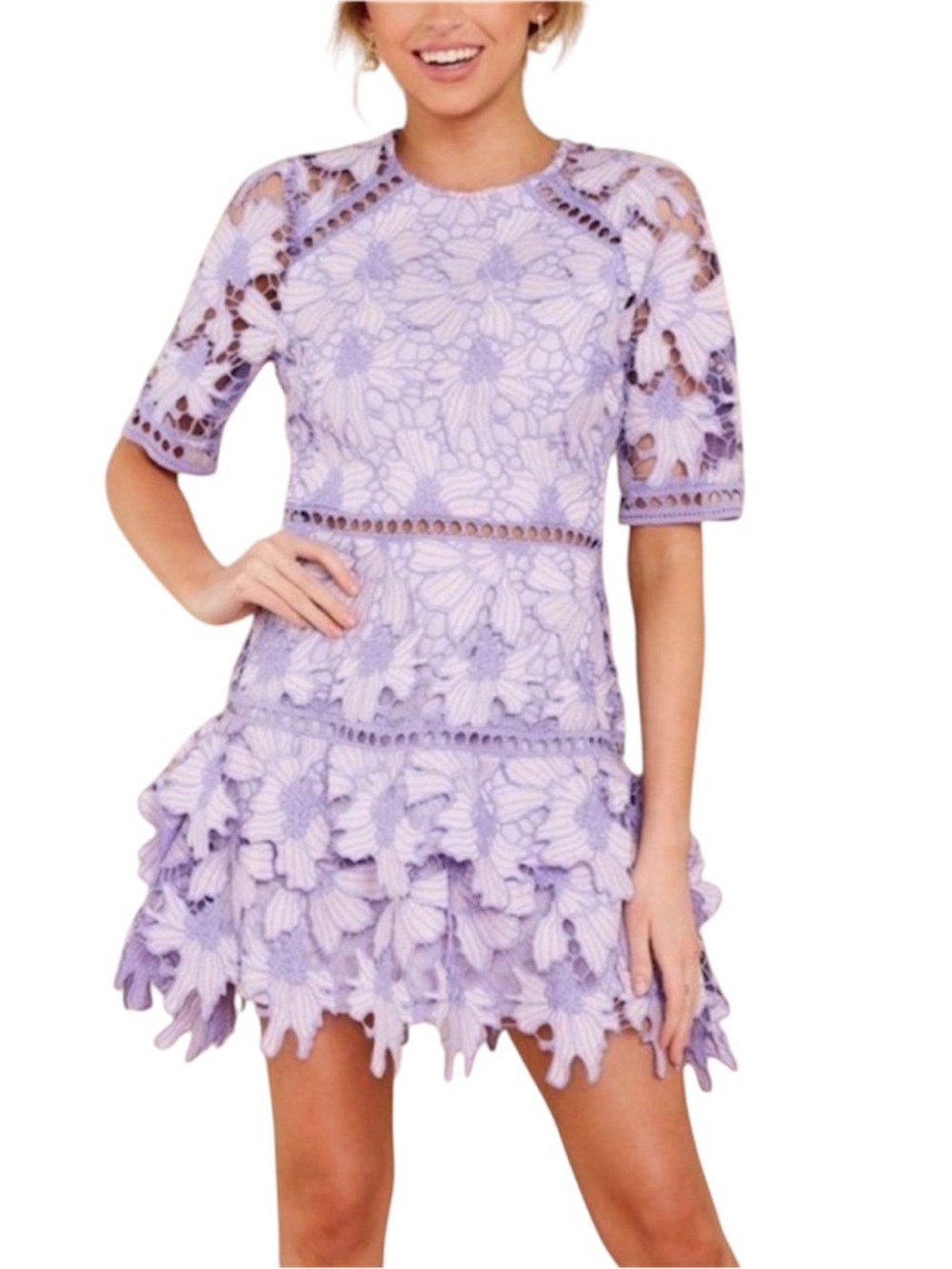 Just Me Lilac Crochet Lace Floral Mini Dress